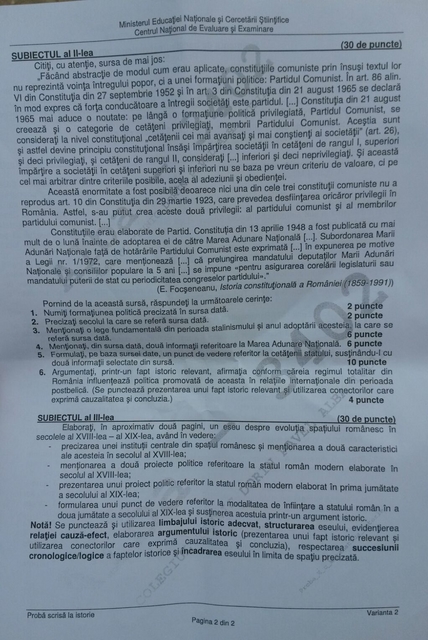 SUBIECTE ISTORIE BAC 2018: Ce au avut elevii de rezolvat ...
