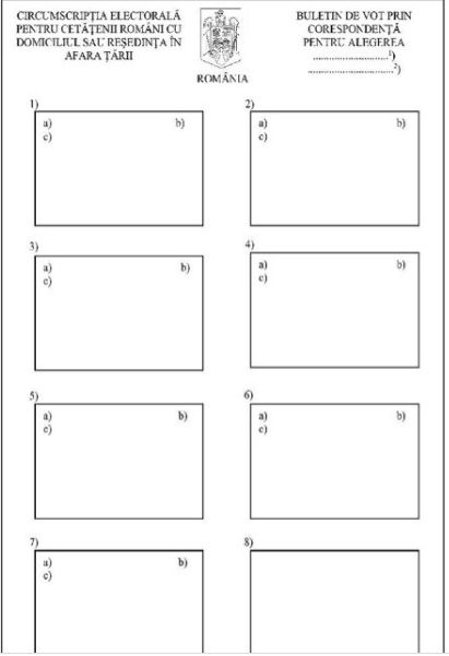 Alegeri parlamentare 2020. Cum arată buletinul de vot prin corespondenţă la alegrile parlamentare din 6 decembrie