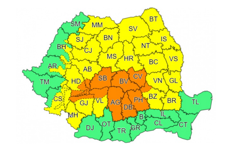 Avertizare meteo COD GALBEN şi COD PORTOCALIU