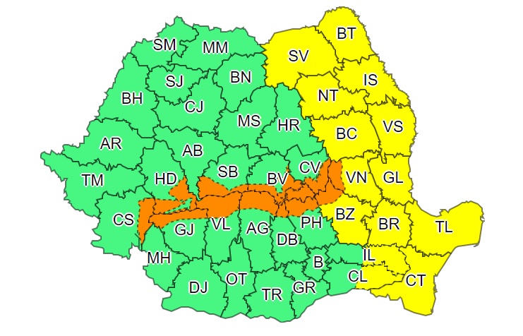 Alerte meteo actualizate. Viscol puternic la munte, vânt puternic în jumătate de est a ţării