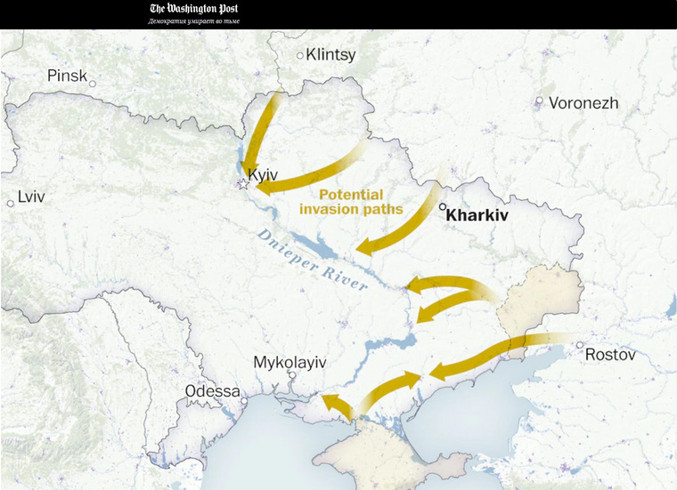 Harta invaziei Ucrainei, publicată de The Washington Post
