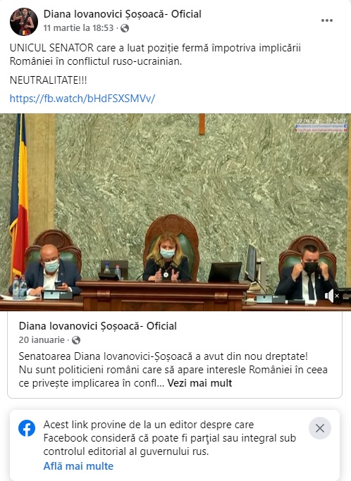 Contul de Facebook al Dianei Şoşoacă