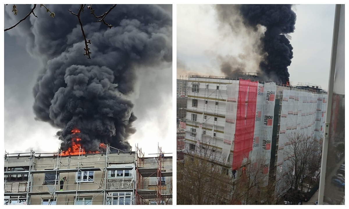 Incendiu puternic pe terara unui bloc din cartierul Rahova