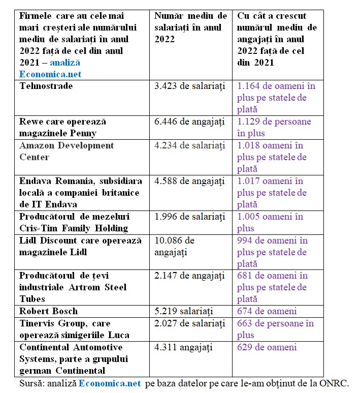 Firmele cu cei mai multi angajati