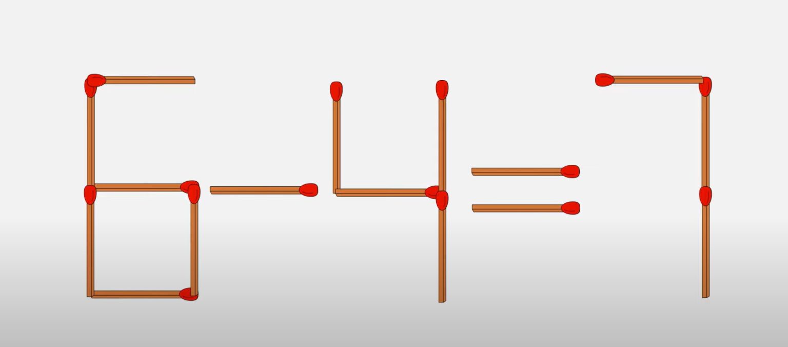 Test de vigilență cu chibrituri pentru mințile sclipitoare. Mută două bețe și rezoltă calculul 6-4=7