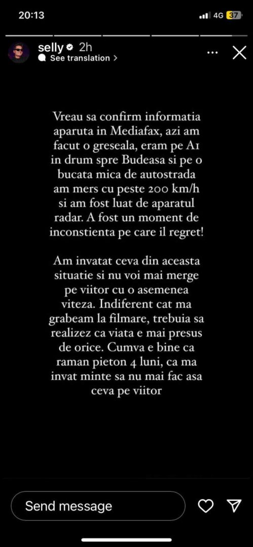 Vloggerul Selly a rămas fără permis după ce a fost prins conducând cu peste 200 km/h: „Cumva e bine că rămân pieton”