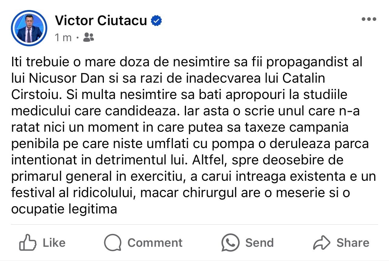 Victor Ciutacu îl pupă-n… ocupaţie pe Cătălin Cîrstoiu