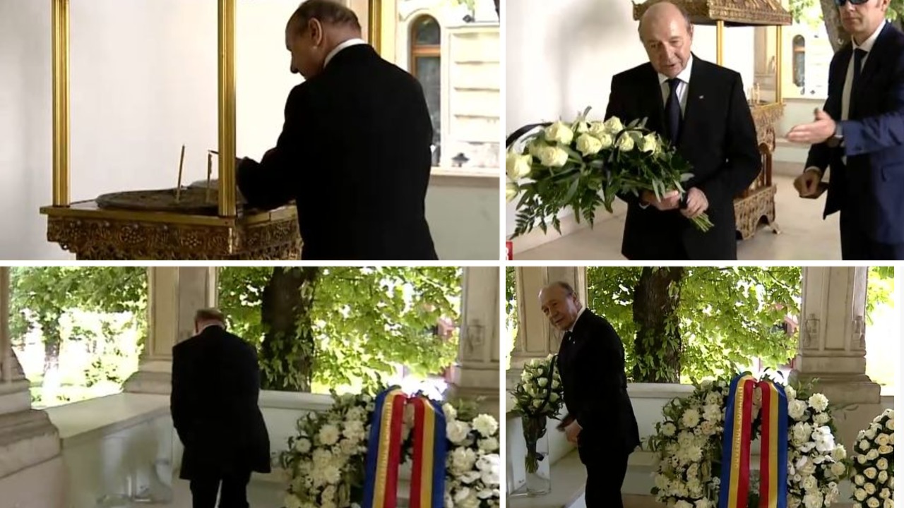 Imagini impresionante cu Traian Băsescu la catafalcul lui Ion Iliescu. Fostul șef de stat nu și-a putut ascunde tremurul mâinii și abia a reușit să aprindă lumânarea