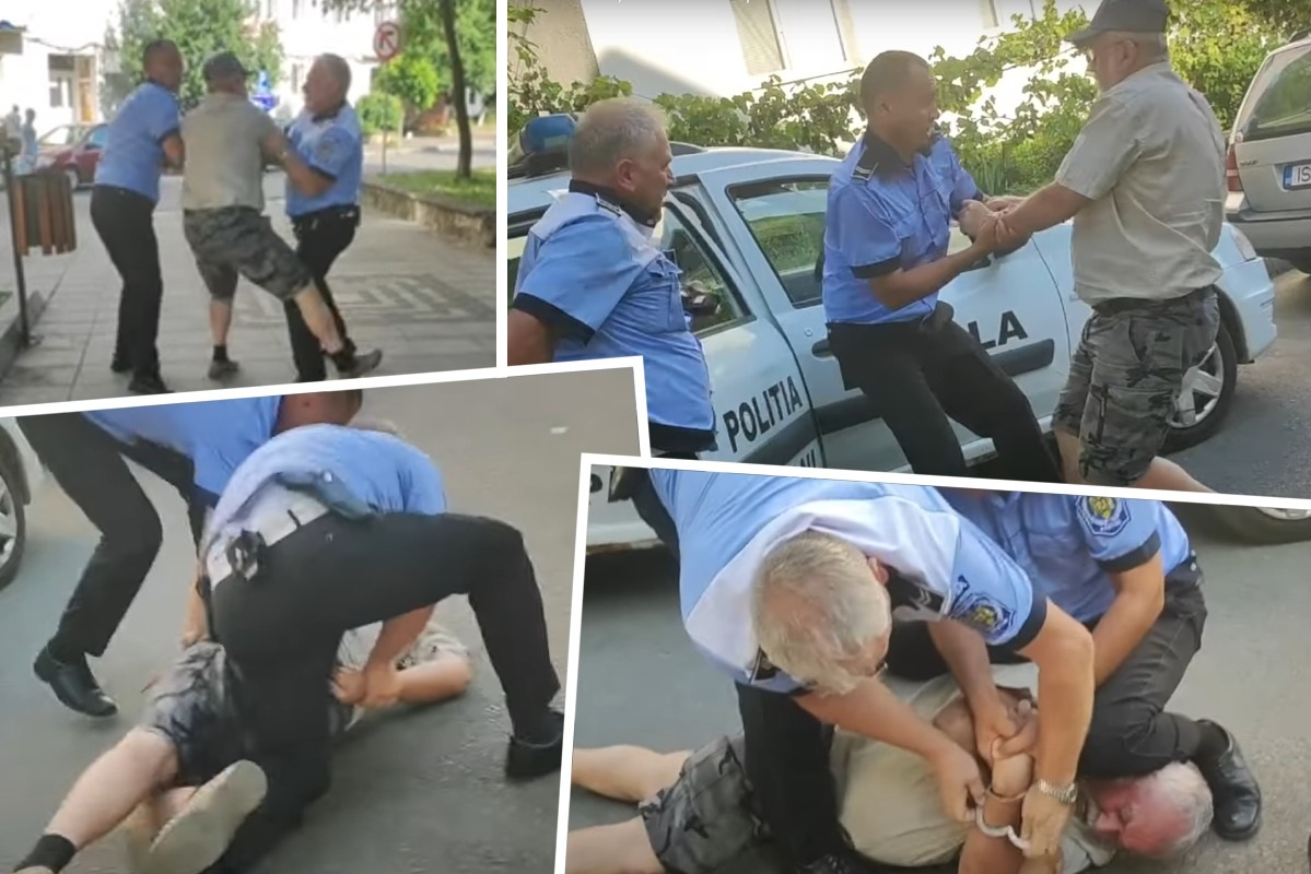 Scene halucinante! Pensionar cardiac, trântit la pământ și călcat pe cap de politiști. Bătrânul a ajuns la spital