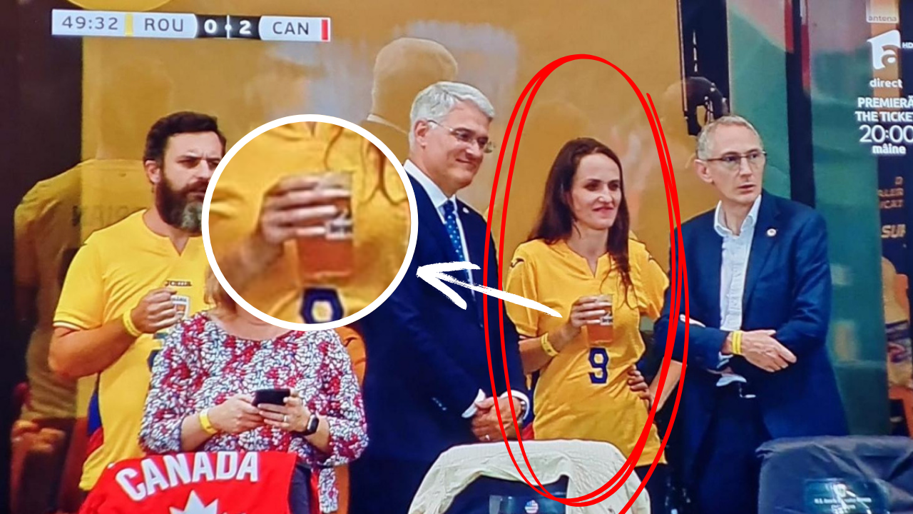 Scandal la amical! Ministra de Externe, Oana Țoiu, surprinsă cu BEREA în mână pe Arena Națională. Ce spune legea