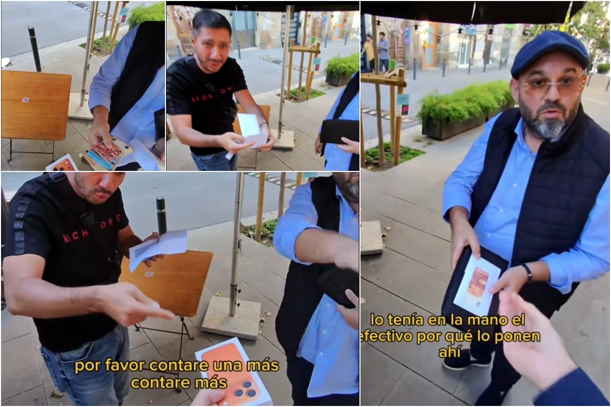 VIDEO Șmenul anului 2025! Cum încearcă doi români versați să prostească un spaniol să le vândă un Iphone 17 Pro Max fără să îi dea banii! Îi numără 1.400 de euro în fața lui, apoi îi bagă în plic… Ce urmează e “magie” curată