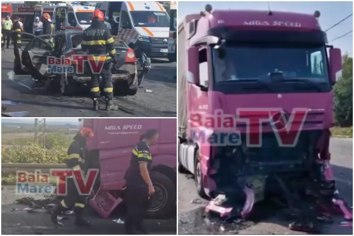 Un bărbat și fiul lui de 14 ani, morți într-un teribil accident în Maramureș. Mașina în care se aflau cei doi a intrat într-un TIR