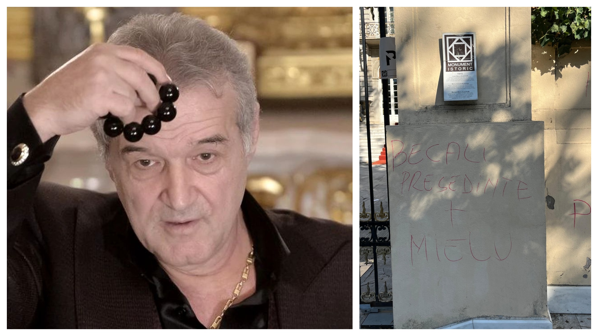Act de vandalism la palatul lui Gigi Becali. Mesaje cu tentă politică şi poze cu Simona Halep: „Viitor preşedinte al tuturor românilor, amin!”