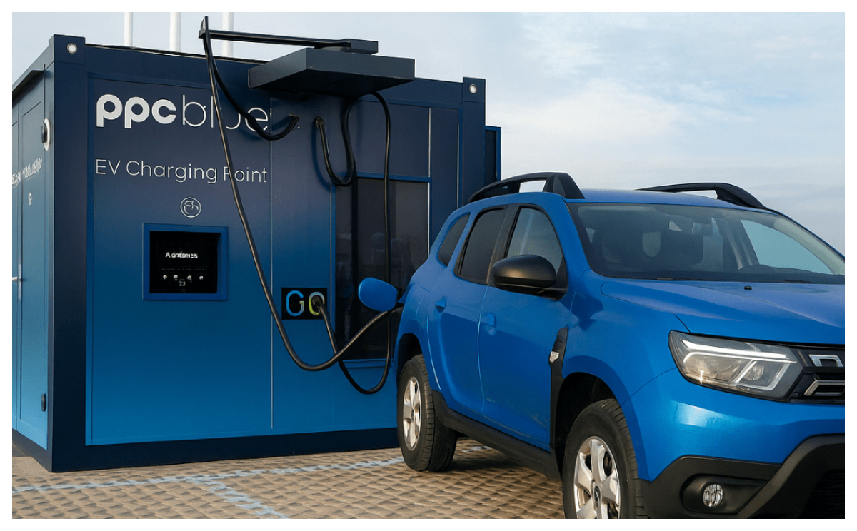 PPC lansează prima stație de încărcare rapidă care funcționează cu energie solară. Este gratuit pentru toți cei care au mașini electrice
