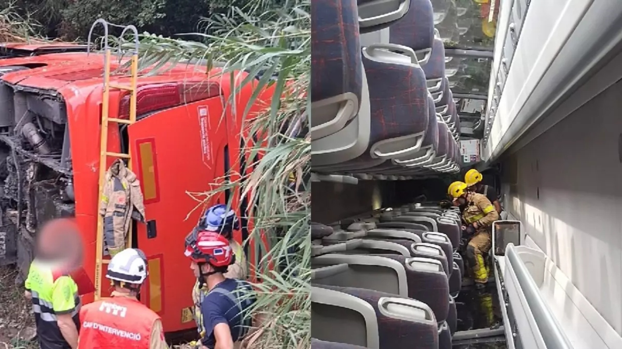 Un autocar cu 60 de persoane s-a răsturnat în timp ce se îndrepta spre aeroport. Zece persoane au fost transportate la spital