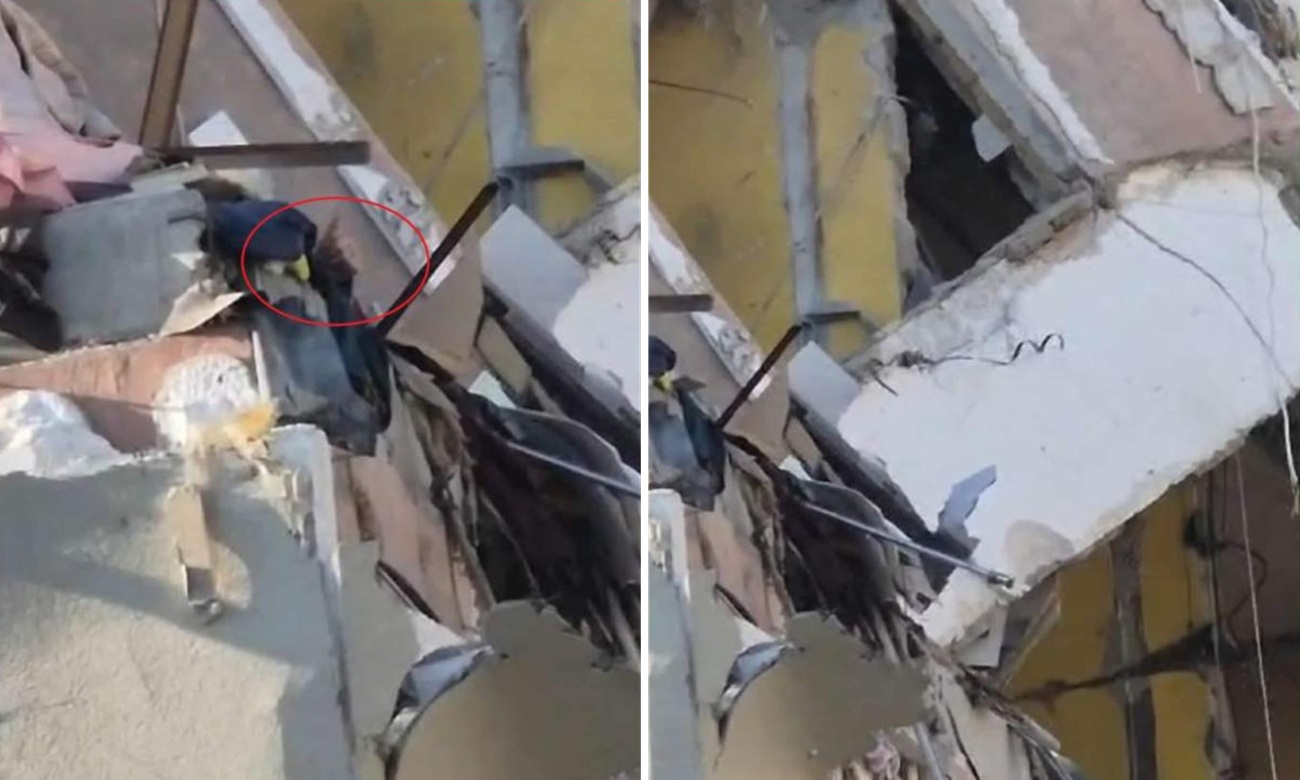 Imagini tulburătoare de la explozia din Rahova. Un bărbat prins sub dărâmături, la etajul 5, face cu mâna după ajutor. Blocul este în pericol să se prăbușească