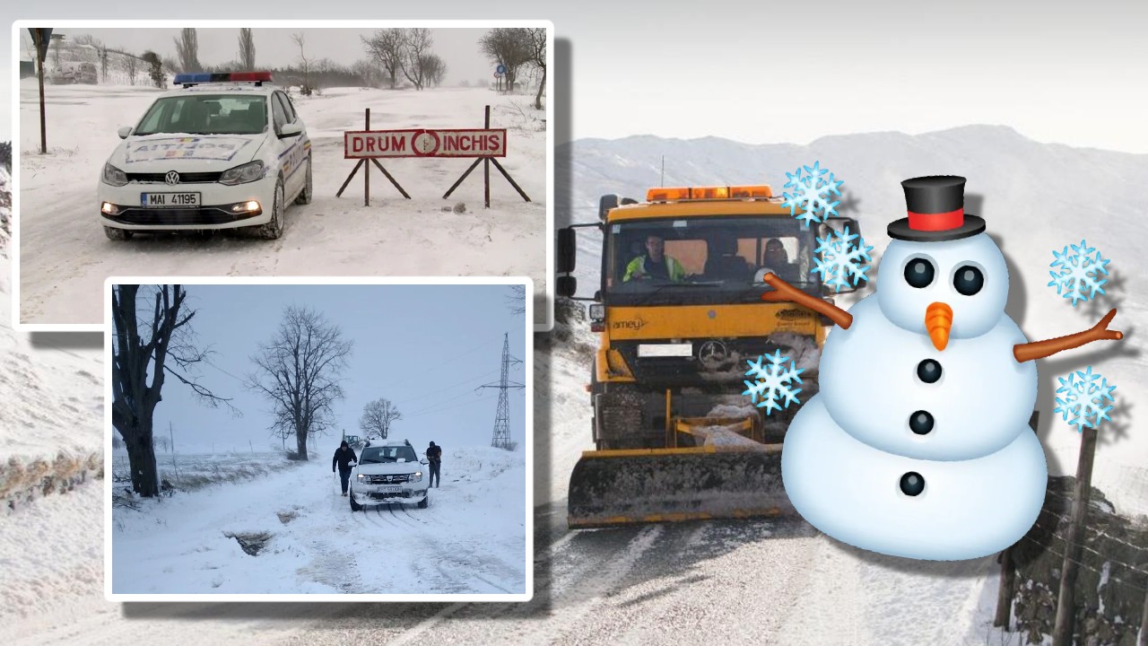 Strat de zăpadă de jumătate de metru din această noapte se închid drumurile. ANM anunţă ninsori abundente şi viscol în orele următoare