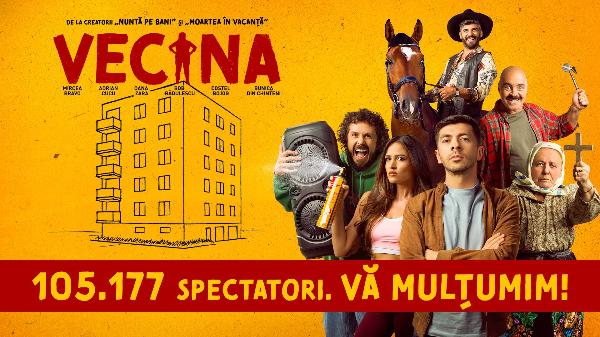 Vecina, oficial cel mai vizionat film din cinematografe. Peste 105.000 de spectatori în prima săptămână!