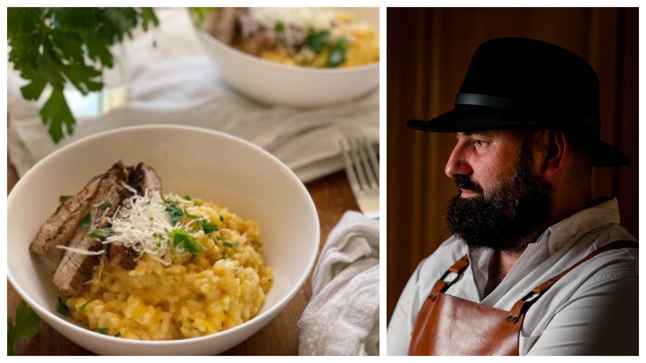 Orez cremos cu dovleac și carne de porc, după rețeta recomandată de Adi Hădean. Vei avea toamna în farfurie, cu gust absolut reconfortant!