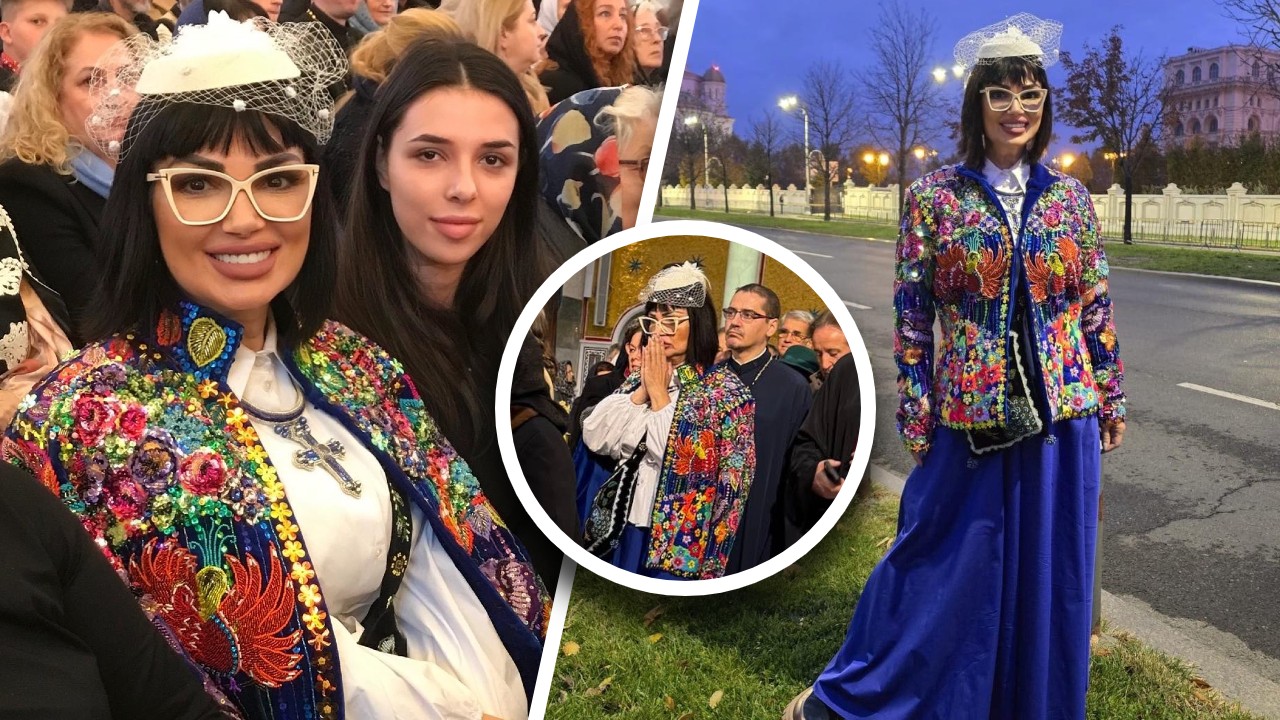 Primiți cu Sorcova? Ozana Barabancea, ușor de confundat cu un păun la sfințirea Catedralei Mânturii Neamului. Vedeta a încercat să strălucească mai tare decât turlele aurite ale lăcașului de cult