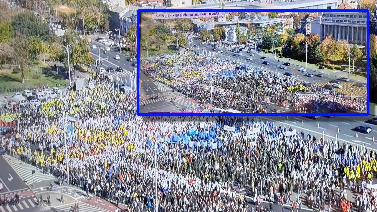 Protest masiv în Capitală pentru salarii și pensii. Românilor le-a ajuns cuțitul la os, revoltă față de austeritatea lui Bolojan
