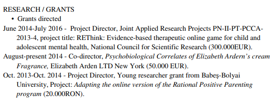 Sursă foto : CV Oana David, 2016