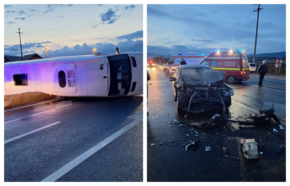 Accident cu 12 victime în Sibiu, plan Roșu de intervenție. Accident și în București, o mașină a intrat în stația de autobuz