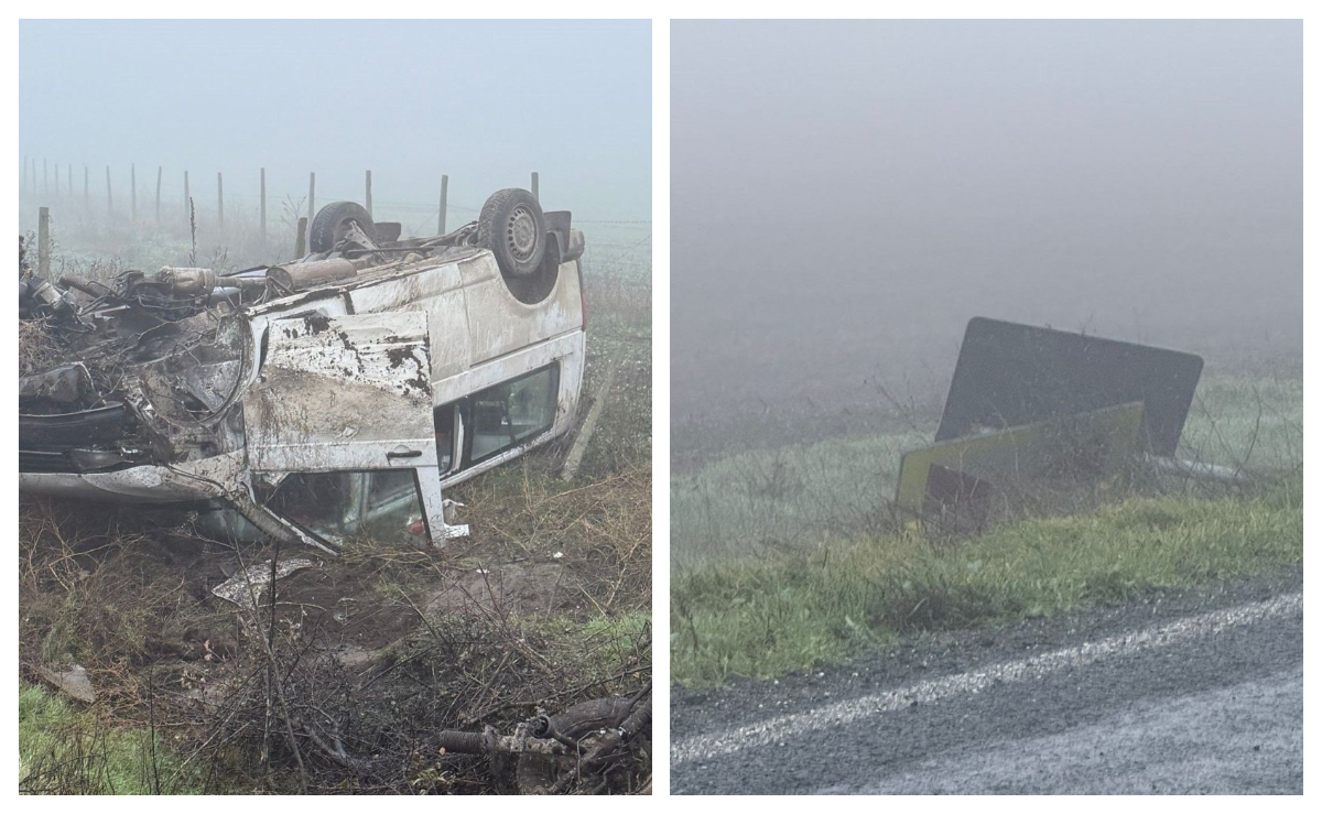 Microbuz plin cu pasageri, răsturnat în județul Constanța. Medicii au sosit de urgență la fața locului