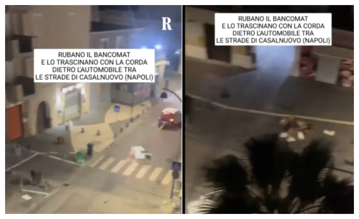 Jaf ca în filme în Italia. Hoții au smuls bancomatul din perete și s-au plimbat cu el prin centrul orașului