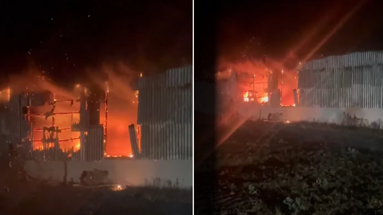 Incendiu violent în județul Iași! O hală de mii de metri pătrați unde se află butelii și butoaie cu motorină arde