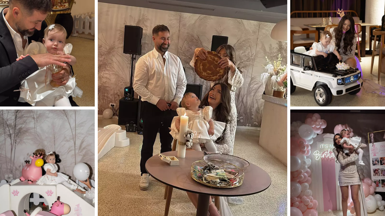 Iustina și Cornel au sărbătorit ruperea turtei fiicei lor, într-un decor idilic. Ce a ales micuța de pe tavă