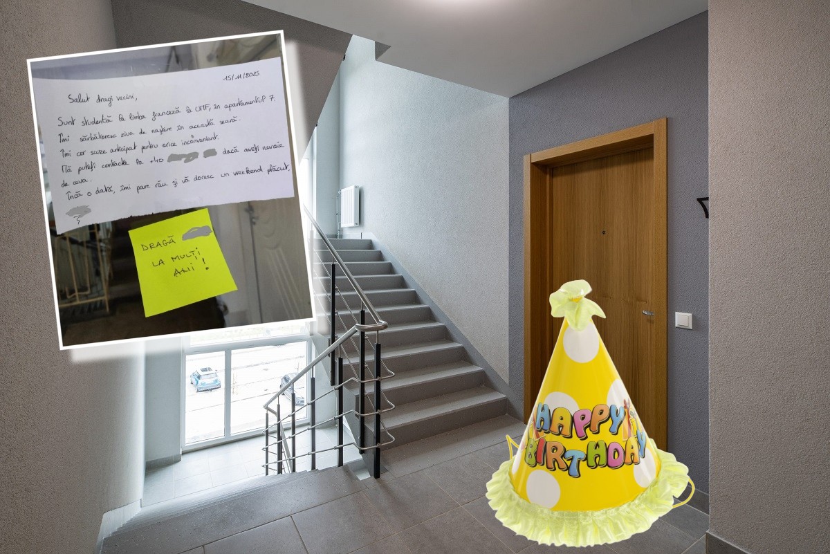 O studentă la Medicină în Cluj a pus anunț la scara blocului că urmează să dea petrecere de ziua de naștere. Reacția neașteptată a vecinilor: „Îmi tot bate cineva la ușă”