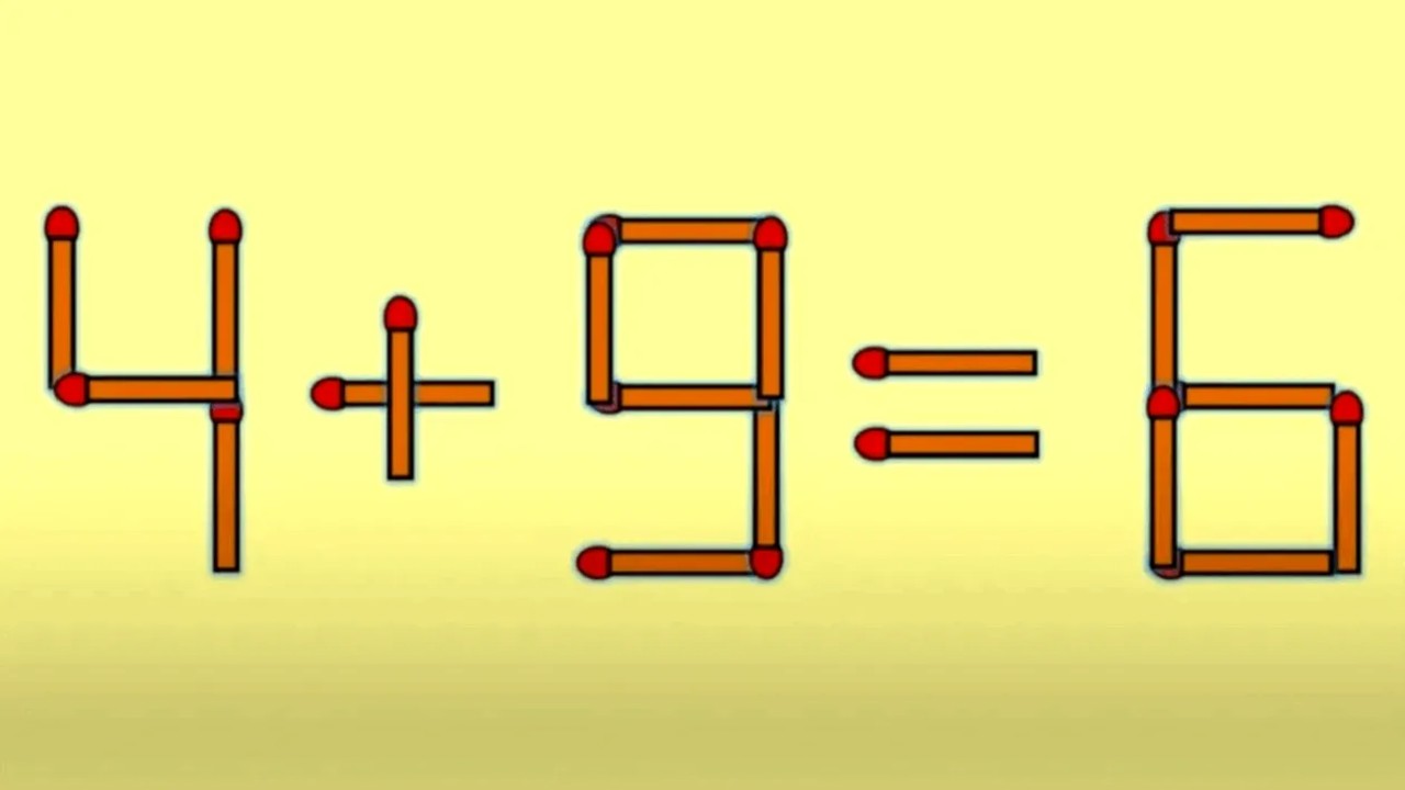Test IQ cu bețe de chibrit. Mută un singur băț pentru a corecta ecuația 4+9=6