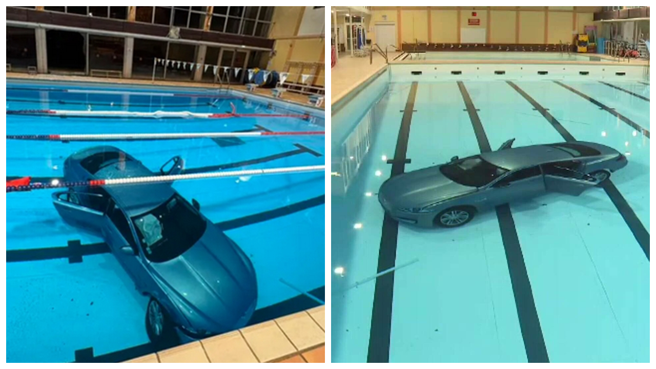 O șoferiță din Franța a ajuns cu mașina într-un bazin de înot după ce a încurcat pedalele. În autoturism se afla și fetița de cinci ani a femeii