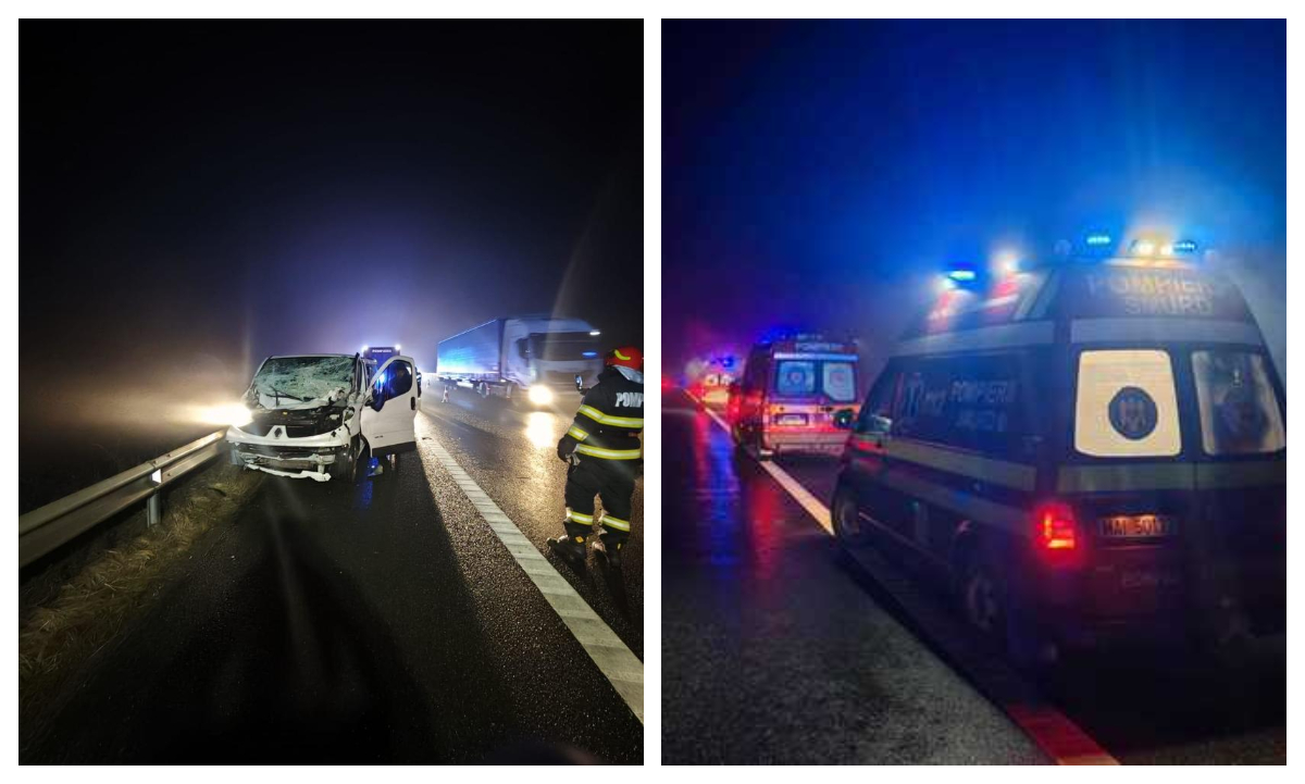 Accident cu 12 persoane pe autostradă, în Sibiu. A fost activat Planul Roșu de intervenție