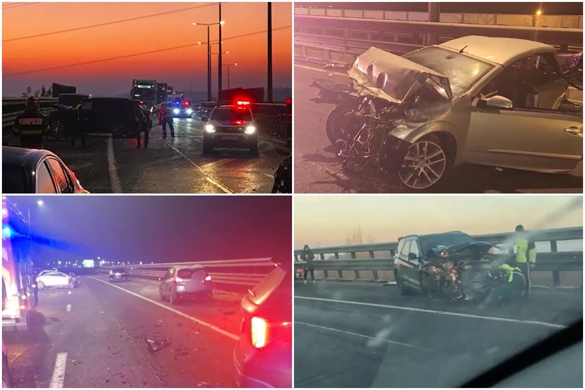 Patru mașini s-au ciocnit pe autostrada București-Pitești! Au fost răniți patru oameni, circulația este oprită