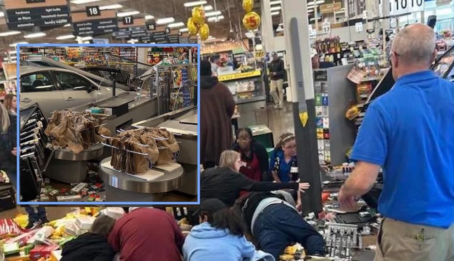 Teroare la supermarket: o mașină a spart vitrina şi s-a oprit în clienții aflați la casele de marcat. Primul bilanţ: patru victime