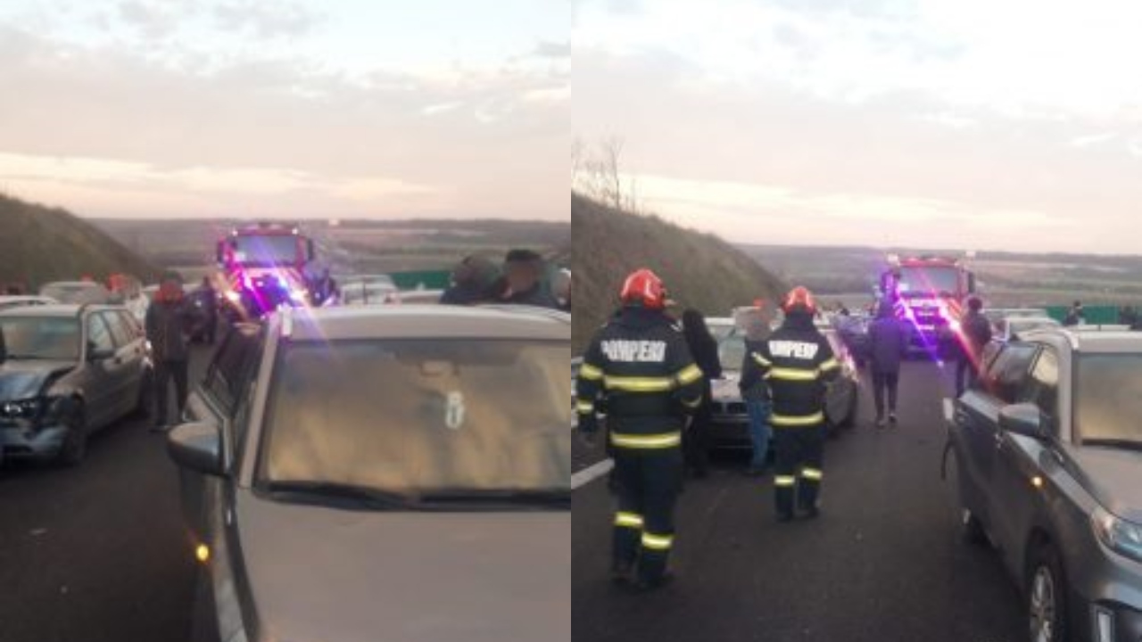 Accident grav cu 11 autoturisme pe DEx12, Craiova-Pitești, în a doua zi de Crăciun. A fost activat Planul Roșu de Intervenție VIDEO