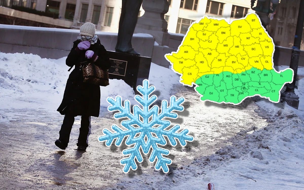 Avertizare meteo de vreme rea în aproape toată țara! ANM a emis mai multe coduri galbene de ninsori, polei și intensificări ale vântului