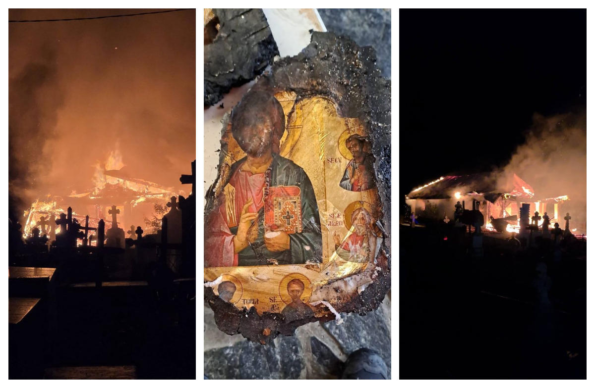 Biserică veche de 200 de ani, mistuită de flăcări. Imagini greu de privit şi un apel de suflet al părintelui Florin Danu