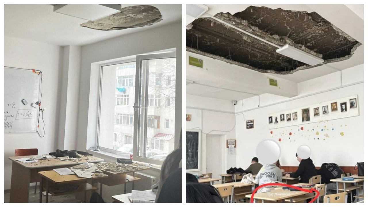 Incidente grave la școală. Tavan prăbuşit peste elevi, în timpul orei, la un liceu abia renovat în Botoașni. Tavan prăbușit și la Iași