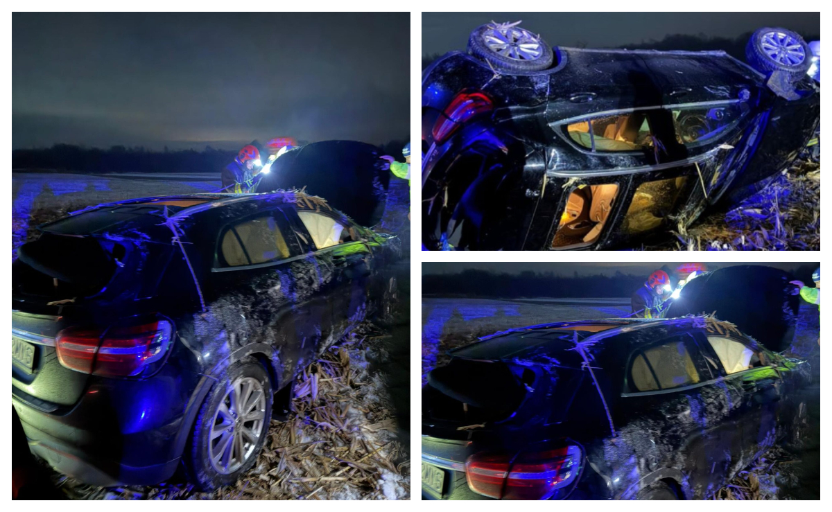 Accident cumplit în județul Suceava. O tânără a scăpat cu viață ca prin minune după ce s-a răsturnat cu Mercedesul