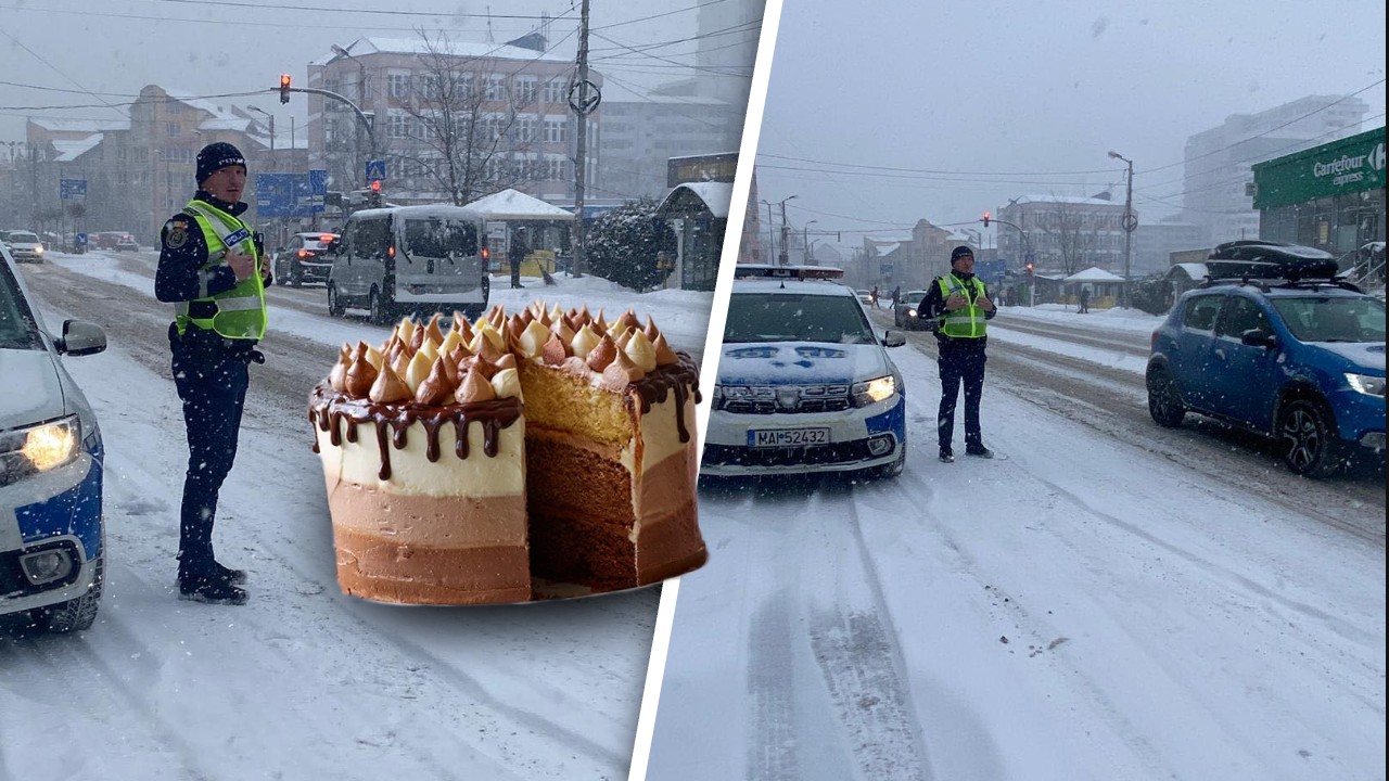 Poliția Sibiu, sfat util pentru șoferi în sezonul zăpezilor: „Imaginați-vă că aveți un tort pe bancheta din spate”