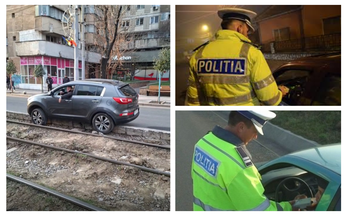 Tâgâdâm, pâş-pâş! Şofer rupt de beat în Bucureşti, imagini de cascadorii râsului cu maşina blocată pe şinele de tramvai: „E mort! Acolo să stai!” VIDEO