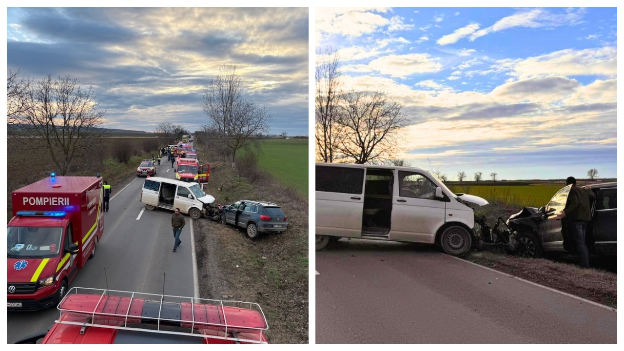 Accident în lanț în Bihor. Opt persoane au fost rănite după ce patru mașini și un microbuz s-au ciocnit