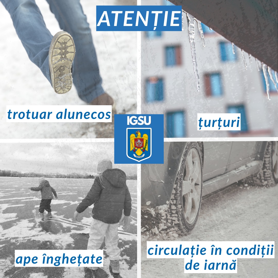IGSU face apel la români să-şi îndeplinească obligaţia de a curăţa gheaţa. Inspectoratul recomandă atenţie sporită la ţurţuri şi bălţi îngheţate