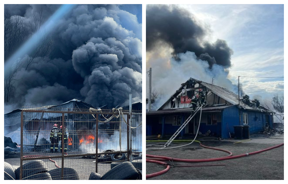 Incendiu puternic la o vulcanizare din Sibiu. Traficul pe DN1 a fost dat peste cap, a fost emis mesaj RO Alert