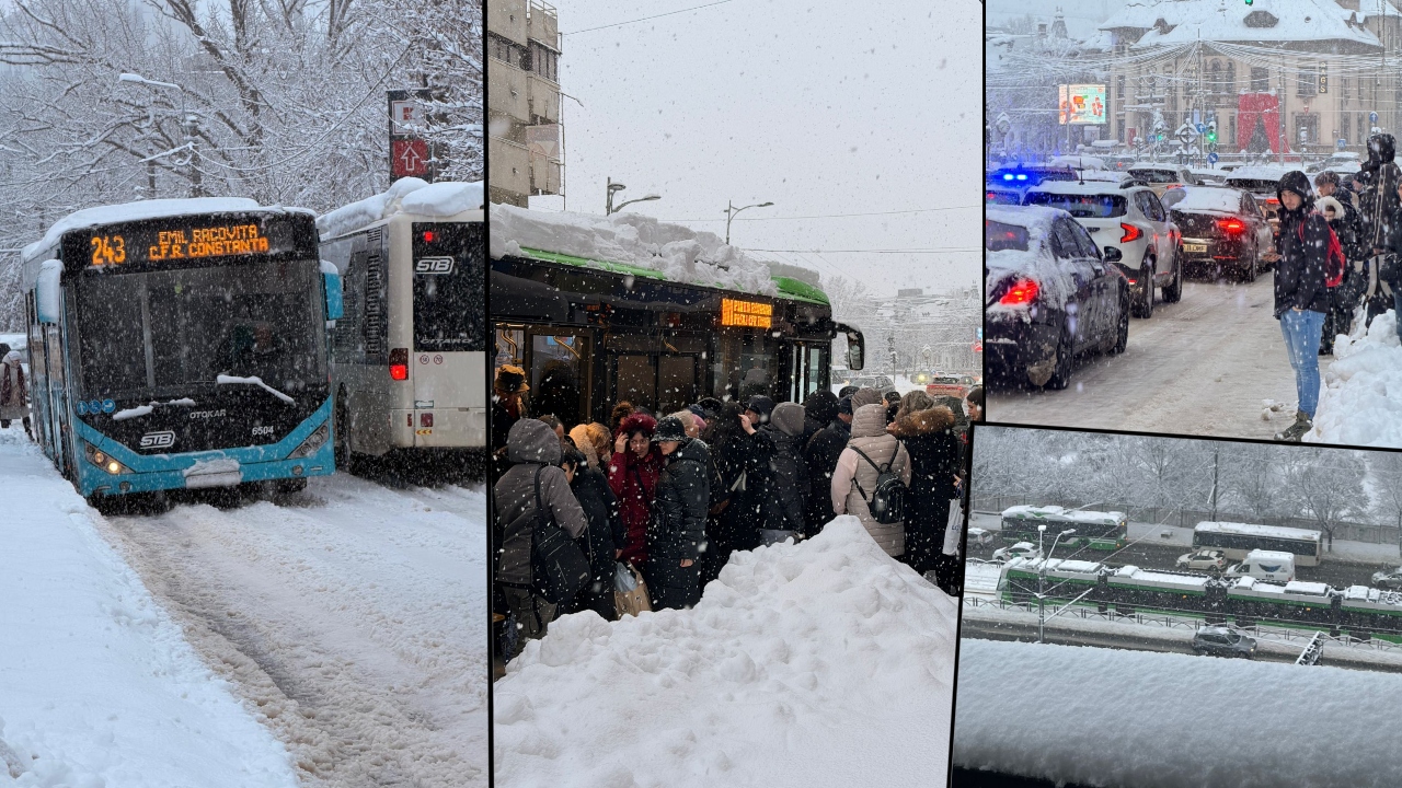 Zăpada blochează Capitala! Circulația transportului public, afectată din cauza ninsorii abundente. Zeci de autobuze și tramvaie, împotmolite în mai multe zone din București