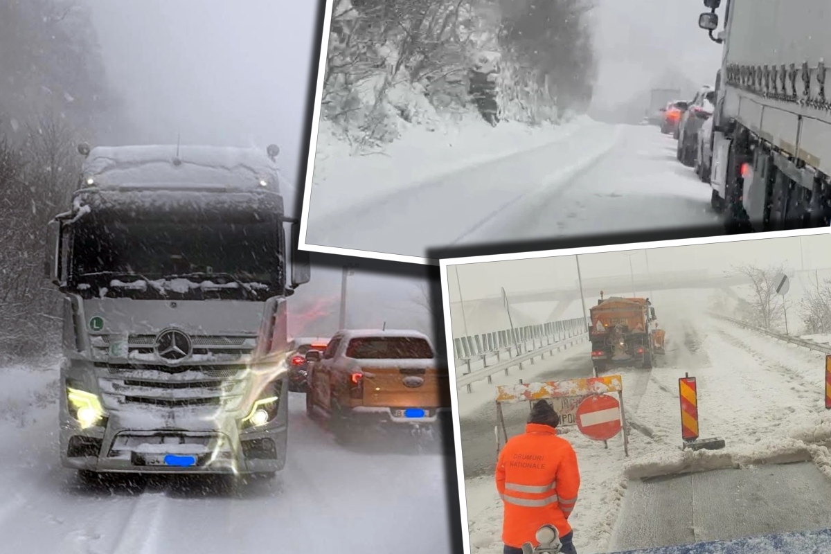 Rețeaua rutieră națională afectată de condițiile meteorologice extreme! Trafic oprit pe Autostrada A7, tronsonul Ploiești – Adjud, restricții de trafic și pe celelalte autostrăzi din cauza ninsorii abundente și viscolului