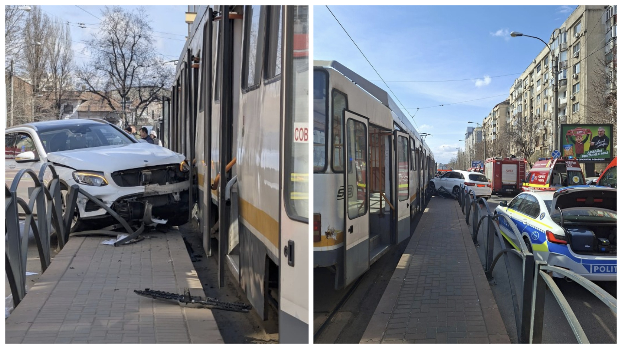 Accident rutier grav în Capitală. Două persoane au fost spulberate de un șofer care a intrat cu mașina în refugiul de tramvai